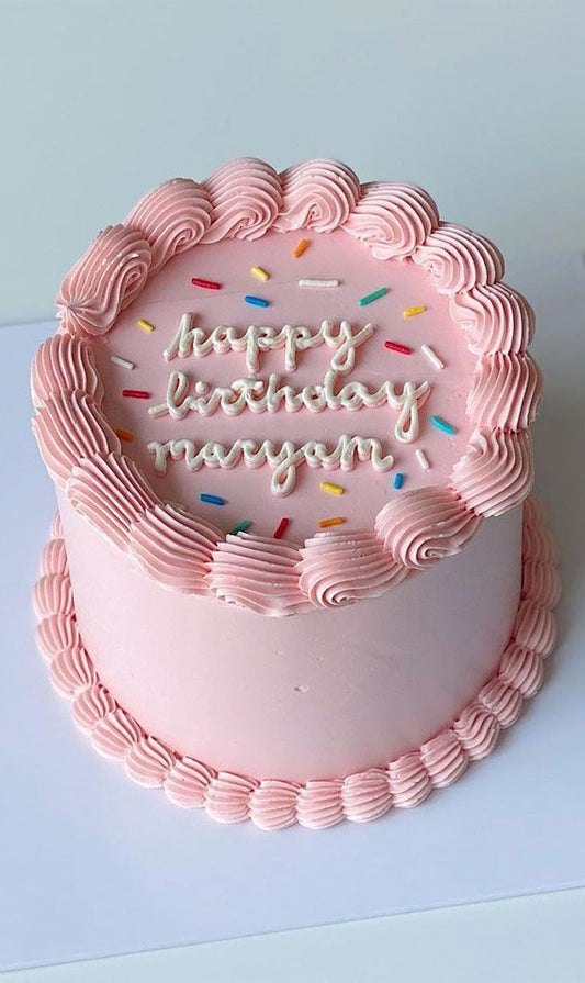 Classic Confetti Pink Korean Wording Cake